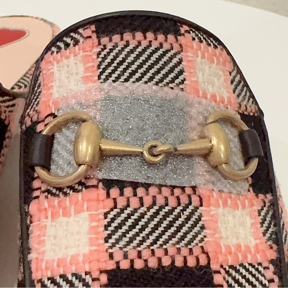 Gucci Princetown Fancy Tweed Check Damier Black Pink Woven Mules NIB Size 36 - Picture 3 of 9
